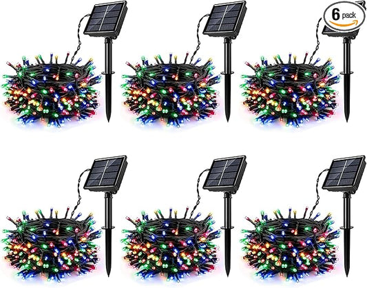 [6 Pack] Solar String Lights Multicolored, 236 FT 600 LED Solar Twinkle Light Outdoor with 8 Modes & Memory Function, Solar Christmas Lights Waterproof Chrismas Lights for Xmas Tree Party Decorations