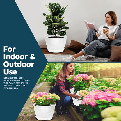 10-Inch Whiskey Barrel Planters Outdoor Pack of 5 - Durable Plastic Plant Pots for Indoor & Outdoor Use with Drainage & Saucer, Lightweight Rustic Barrel Planters for Flowers, Herbs & Small Plants