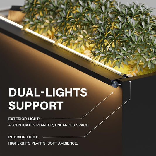 GSK Tall Light Vibe Decor 30" H×10" W×37.9" L Metal Span Planter Box LED Lighting Strips×2 Indoor Divider Rectangle Insert Tray 3 Drainage Holes Garden Plants Flower Outdoor Separation Your Space