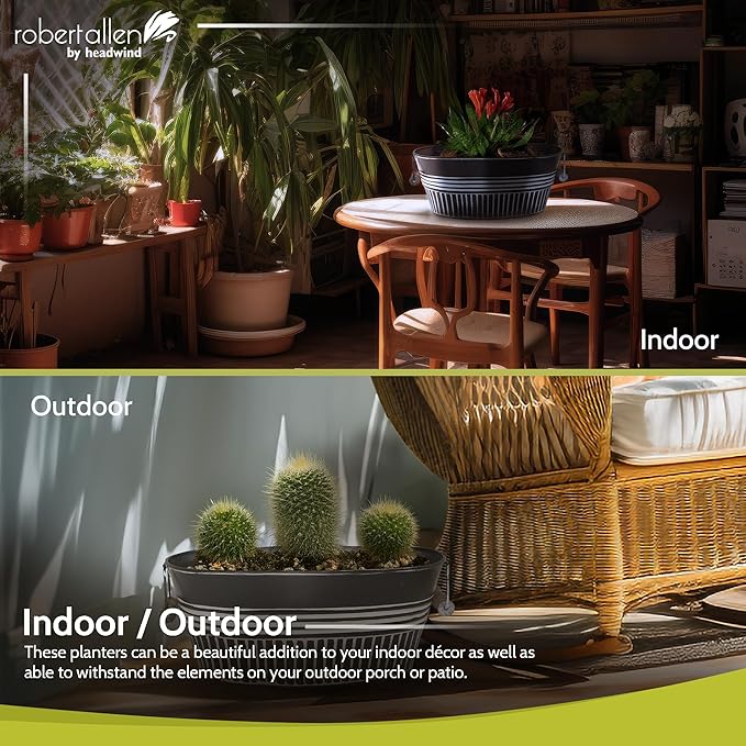 Headwind Vintage Collection 14-Inch Charcoal Oval Galvanized Tub with Handles – Metal Wash Basin Planter - Galvanized Metal Tub for Indoor & Outdoor Use by Robert Allen