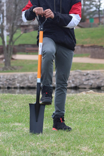 Ashman Drain Spade Shovel (1 Pack) - 48 Inches Long Handle Spade with D Handle Grip - Durable Handle with a Thick Metal Blade - Multipurpose Premium Quality Orange Shovel.