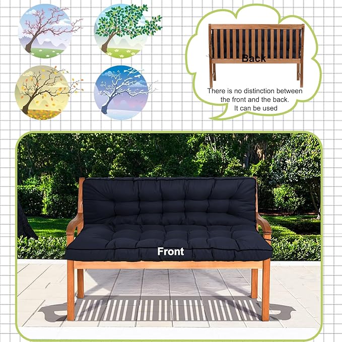 Swing Replacement Cushions with Backrest, 2 or 3 Seater Waterproof Non-Slip Overstuffed Swing Pad, Indoor/Outdoor Bench Cushion for Porch Chair Swings Garden Furniture (Navy blue, 40 * 55 in)