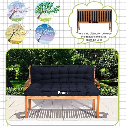 Swing Replacement Cushions with Backrest, 2 or 3 Seater Waterproof Non-Slip Overstuffed Swing Pad, Indoor/Outdoor Bench Cushion for Porch Chair Swings Garden Furniture (Navy blue, 40 * 63 in)