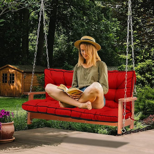 Replacement Cushions for Outdoor Swing, Outdoor Cushions for Patio Furniture with Backrest, Waterproof Thicken 4" Porch Swing Cushions, for Outdoor Patio Garden Furniture (Red, 40 * 55 in)