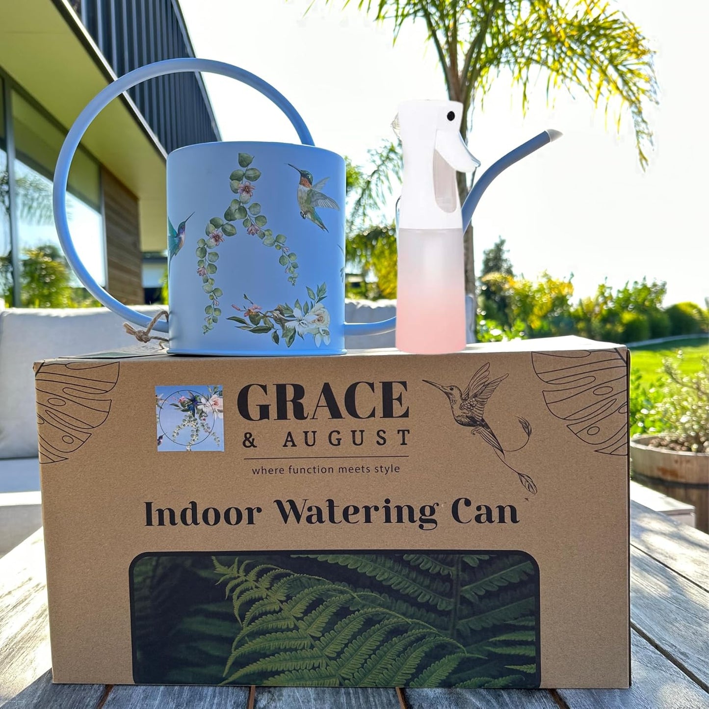 Watering Can for Indoor Plants - House Plant Watering can - Colorful, Decorative Indoor Water can for Plants - Metal Indoor Watering can with Long Spout - 1.5L 51floz 0.4 Gallon(Hummingbird Blue)