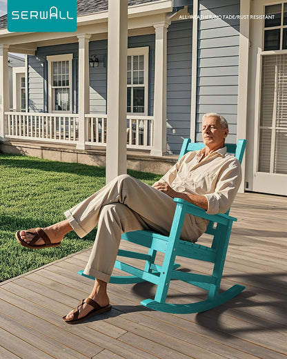 SERWALL HDPE Outdoor Rocking Chair Set of 6, Patio Rocking Chairs for Adults, All Weather Outdoor Rockers for Lawn, Aruba