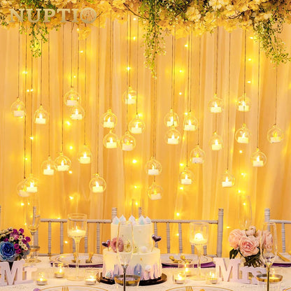 NUPTIO Mini Hanging Glass Tealight Globe Candle Holder with LED Candle, 2.36 Inches Diameter, Wedding Party Tree Decoration (36 Pcs)