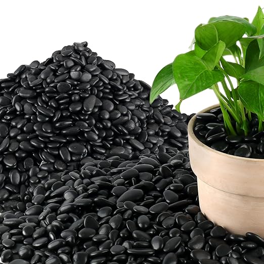 45LB Polished Black Pebbles,1/4" - 3/4" Small Black River Rocks for Landscaping, Natural Gravel Smooth Decorative Stones Dressing for Vases Planters Garden Outdoor Indoor