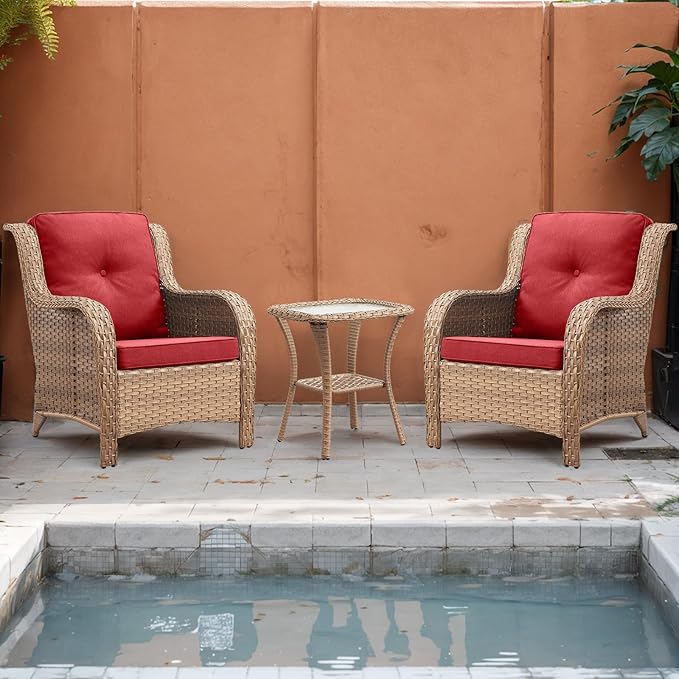 Rilyson Patio Furniture Chairs Outdoor Chair - 2 Piece Wicker Rattan Chairs Set with High Back and Deep Seating for Deck Porch Balcony Backyard Garden(Yellow/Red)