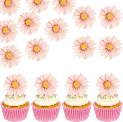 60 PCS Edible Daisy Cupcake Toppers Wafer Paper Daisy Cupcake Picks Edible Sunflower Birthday Party Decorations for Baby Shower Wedding Engagement Birthday Party Cake Food Decorations Supplies Pink