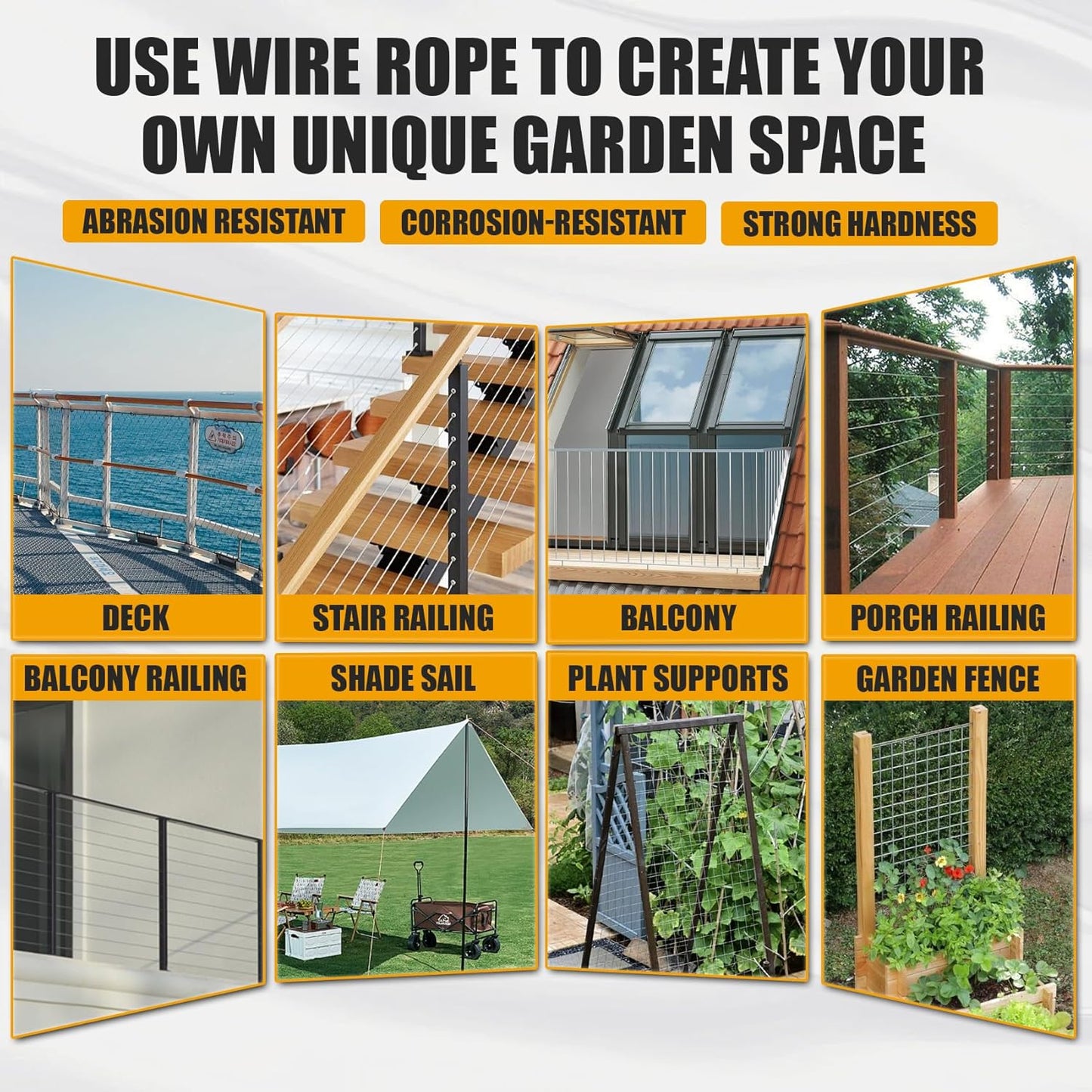 100F 1/8" Stainless Steel Cable,Wire Rope with Cutter 7x7 Strands,1800 lb Breaking Strength, T316 Aircraft Cable for Deck Railing, Stair, Fence, Silver