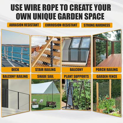250FT 1/8" Stainless Steel Cable Wire Rope with Cutter, Cable for Deck Railing, 1800 lb Breaking Strength 7x7 Strands, T316 Aircraft Cable for Stair, Fence, Porch