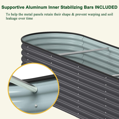 MUPATER Galvanized Raised Garden Bed 8x2x2ft, 9-in-1 Metal Raised Planter Box Oval with 2 Aluminum Support Rods,Outdoor for Vegetable, Flower, Backyard and Patio, Gray