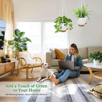 Hanging Planter for Indoor Plants 8 Inch, 2 Pack Hanging Baskets for Plants, Self Watering Hanging Flower Pots with Drainage Hole & 2 Kinds of Plant Hangers for Garden Home Decor (White, 8 inch)