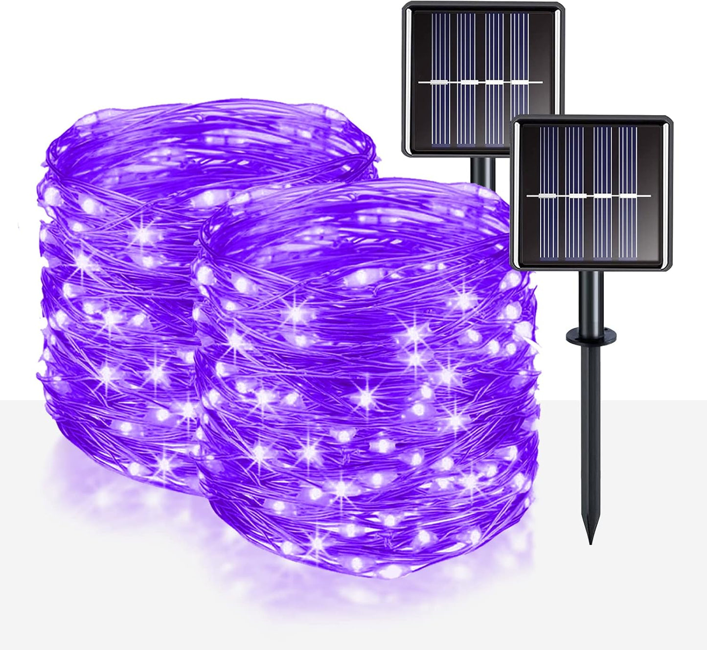 suddus Halloween String Lights Solar Powered, 2 Pack Total 66ft 200 LED Purple Solar Light Outdoor Waterproof, 8 Modes Purple Halloween Lights for Porch Tree Garden Patio Yard Party Decorations