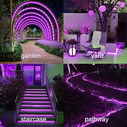 Purple Solar Rope Lights for Outside - 100 LED 33FT Solar Powered Halloween String Lights with 8 Lighting Modes, Halloween Decoration Outdoor, Waterproof Tube Light for Garden Yard Party Tree Decor