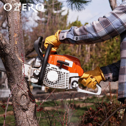 OZERO Flex Grip Leather Work Gloves Stretchable Wrist Tough Cowhide Working Glove 1 Pair (Gold, X-Large)