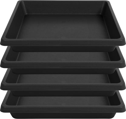 6 Inch 4 Pack Square Plant Saucer, Plant Trays for Pots, Plant Saucers for Indoors and Outdoors, Water Catcher Tray, 8 10 12 14 16 18 20 inch Seed Starting Tray, Growing Trays (6"-Black)