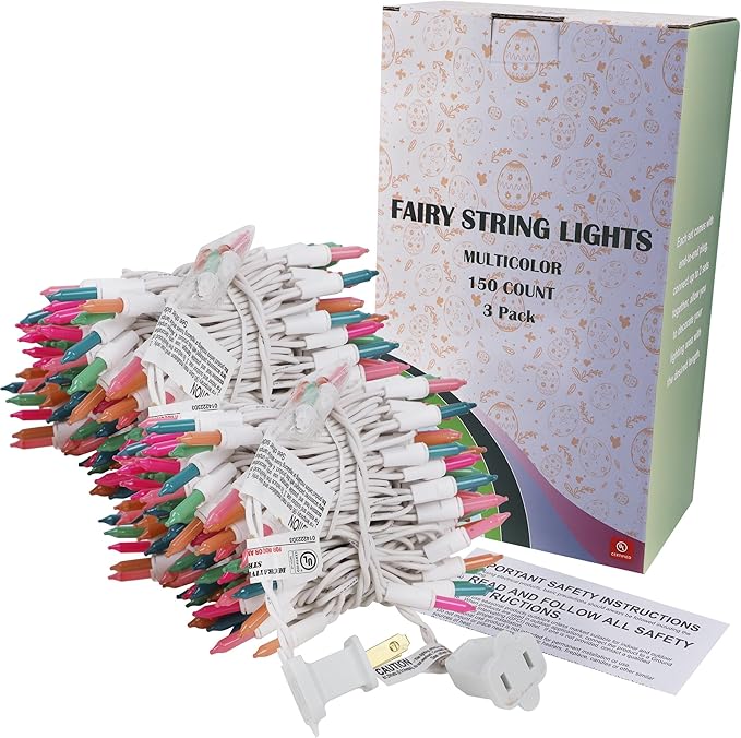 LJLNION 3 Sets Easter String Lights, 150 Count 30 FT Each White Wire Mini Pastel Fairy Lights, 120V UL Certified Connectable Xmas Lights for Garden Patio Holiday Party Outdoor Decoration, Multicolor