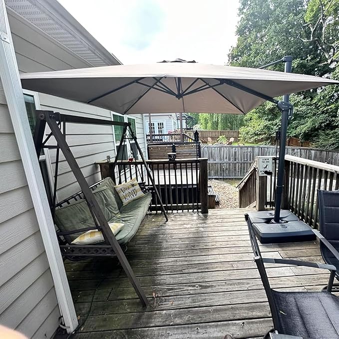 PURPLE LEAF 9 FT Cantilever Patio Umbrella Outdoor Aluminum Offset Square Umbrella with 3 Years Fade Resistance Recycled Fabric and 360-degree Rotation for Deck Pool Garden, Ash Mocha