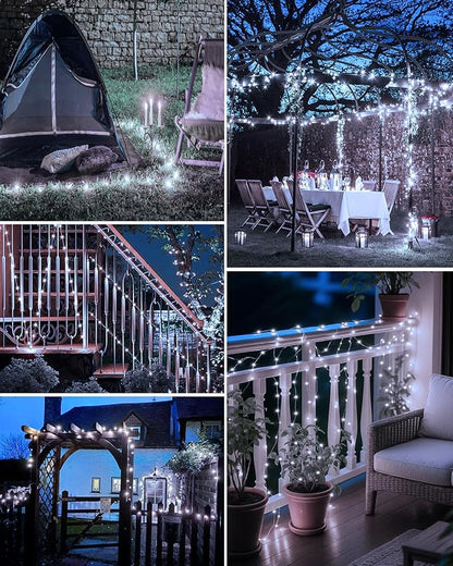 3 Pack Solar Fairy Lights for Outside Waterproof, 49FT/15M 150LED Solar String Light Outdoor 8 Modes Solar Twinkle Lights for Garden Yard Christmas Tree Wedding Party Decor, Cool White