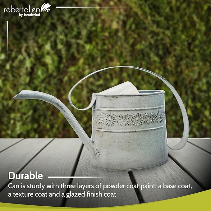 Headwind Willow Antique White 0.5 Gallon Galvanized Decorative Metal Garden Watering Can for Indoor & Outdoor Plant Care – Vintage Gardening Plant Watering Can by Robert Allen