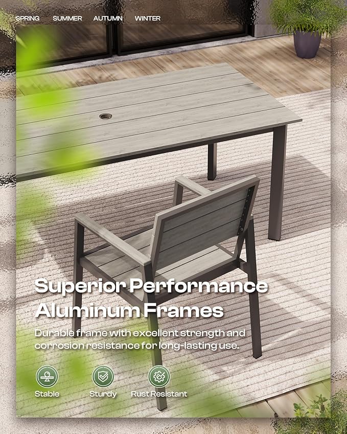 HDPS Outdoor Patio Dining Chairs Set of 2, 350LBS Capacity Aluminum Patio Dining Chairs with Armrests, Weather-Resistant for Lawn, Garden, Yard, Poolside and Indoor Use, Gray