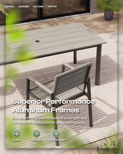 HDPS Outdoor Patio Dining Chairs Set of 2, 350LBS Capacity Aluminum Patio Dining Chairs with Armrests, Weather-Resistant for Lawn, Garden, Yard, Poolside and Indoor Use, Gray