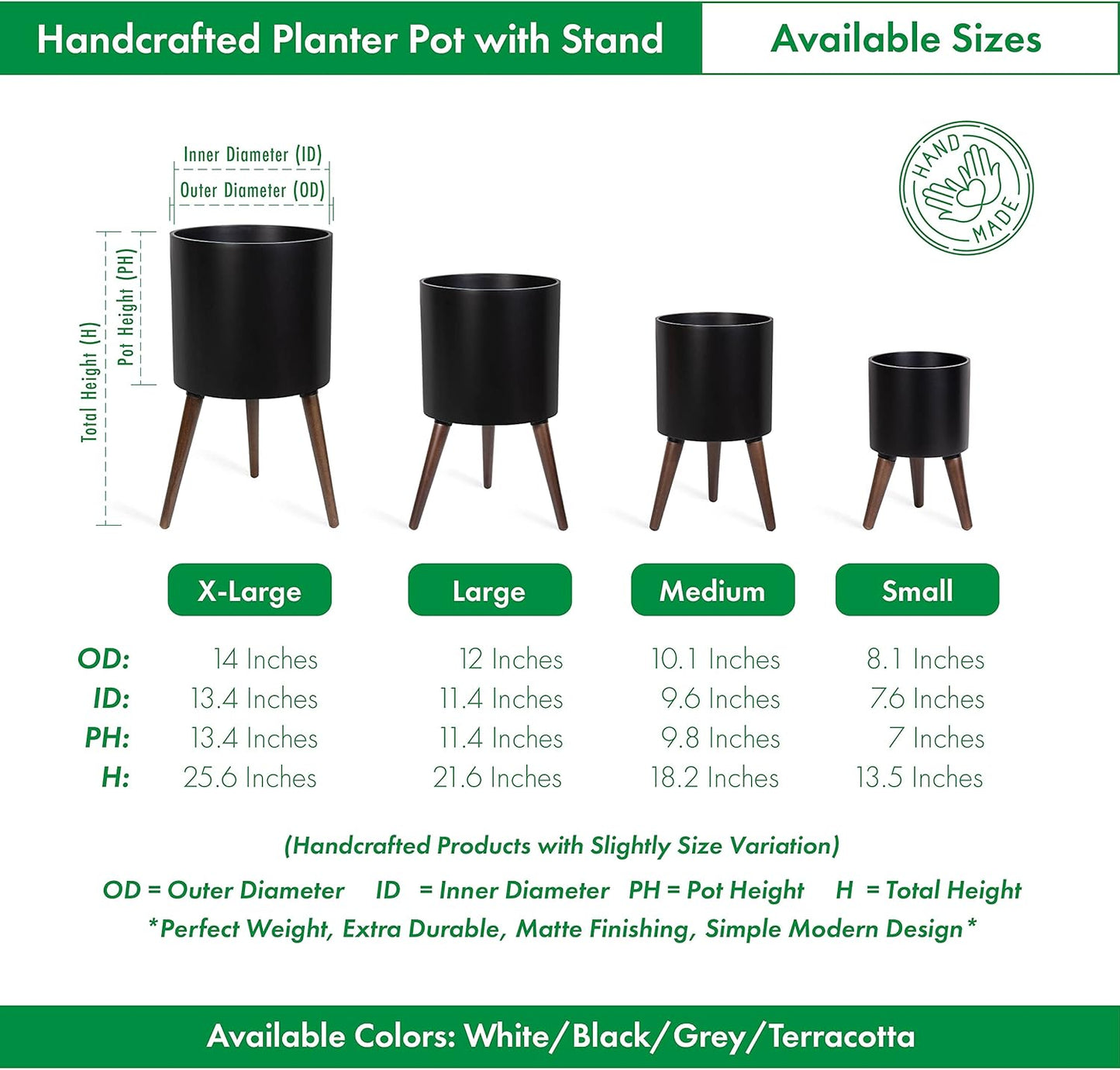 D'vine Dev 10 Inch Planter Pot with Stand, Mid-Century Tall Plant Pot with Legs for Indoor Plants, Medium, Black, 88-O-B-2