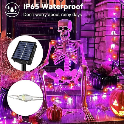 Solar String Lights Outdoor Waterproof 2 Pack Total 66ft 200LED 8 Modes Twinkle Lights Solar Fairy Lights for Patio, Garden Yard Party Tree Christmas Halloween Decoration, Orange + Purple