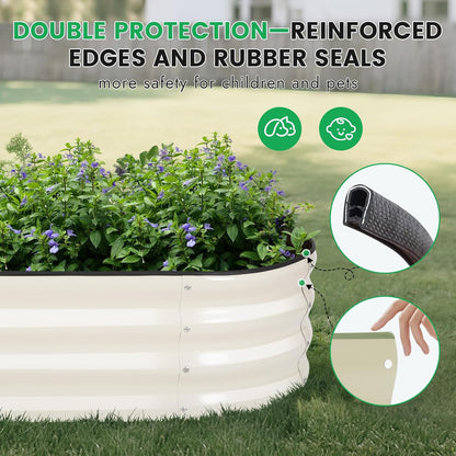 INNO STAGE 3Pcs Galvanized Raised Garden Bed Kit, Outdoor Metal Raised Garden Beds for Vegetables, Rust-Resistant & Easy Assembly, 4x2x1ft Oval Raised beds for Gardening, Flowers, Herbs (White)