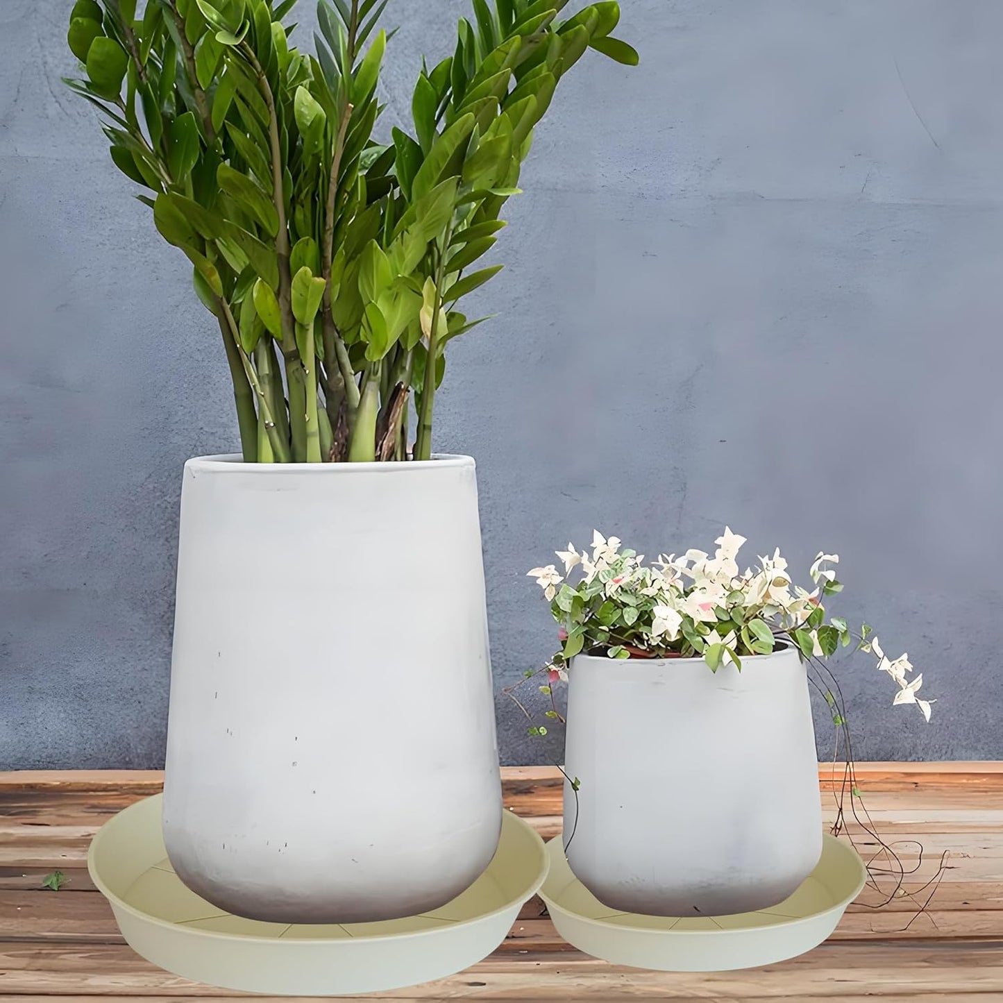 2 Pack of 16 17 inch Plant Saucer (15 inch Base), 2.3" Depth, Plant Trays for Pots, Plastic Plant Saucers for Indoors, Bird Bath Bowls, Flower Pot Drip Trays for Planter (17", Beige)