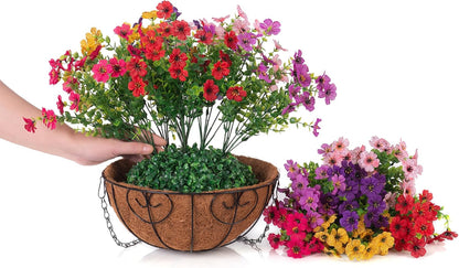 Artificial Fake Hanging Plants Flowers with Basket Outdoor Decor Faux Silk Dasiy Flower Arrangements in Pot Planter for Porch Home Indoor Patio Garden Yard Decoration