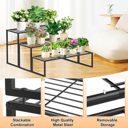3 Tier Metal Plant Stand Indoor Outdoor, Potted Multiple Flower Pot Holder Rack Plant Shelf, Heavy Duty Planter Display Shelving for Patio Balcony Garden Living Room Decorative (3 Tier- Black)