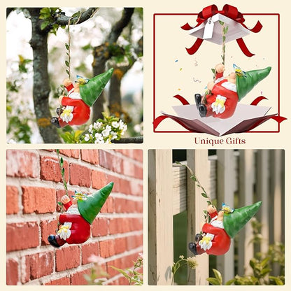 Hanging Gnome Garden Statue Climbing Garden Gnomes Lady with Butterfly Decoration Tree Hugger for Outdoor Lawn Home Patio Yard Birthday Christmas Gardening Gifts for Mom Women