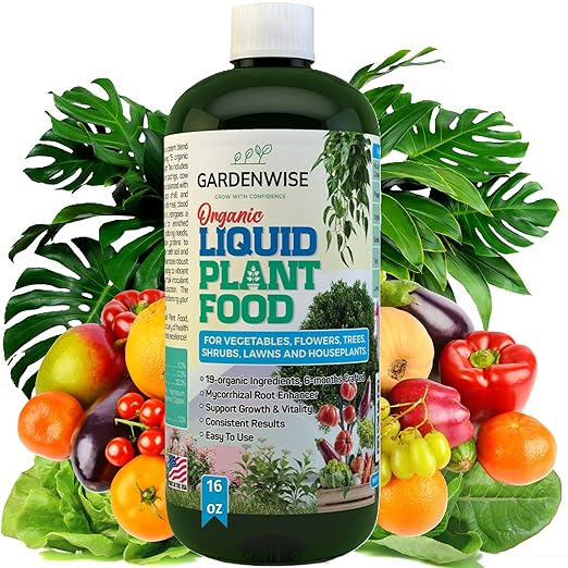 Organic Liquid Plant Food for Indoor Houseplants – All Purpose Fertilizer for Potted Plants, Vegetables, Succulents, Orchids, Roses – Miracle Growth with Mycorrhizae (16 oz)