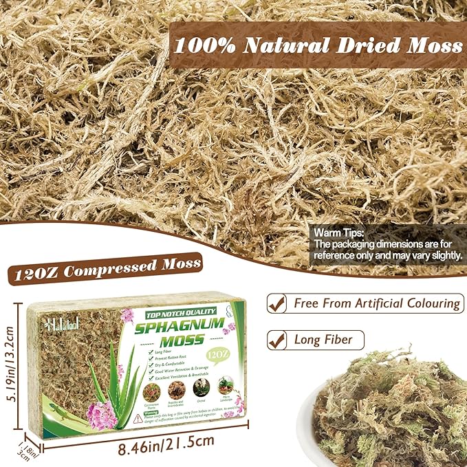 Halatool 12OZ Orchid Moss Sphagnum for repotting, 16QT Dried Sphagnum Moss for Plants Indoor, Maintain Air Humidity and Improve Soil Acidity, Natural Media for Orchid Plant Growth