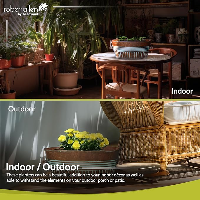 Headwind Vintage Collection 14-Inch Vintage Copper Oval Galvanized Tub with Handles – Metal Wash Basin Planter - Galvanized Metal Tub for Indoor & Outdoor Use by Robert Allen