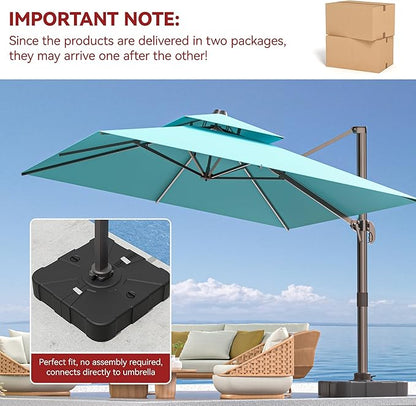 9' X 12' Cantilever Outdoor Patio Umbrellas with Base Included, Large Rectangle Umbrella Heavy Duty 360°Rotation Offset Umbrella for Garden Deck Pool Patio,Turquoise