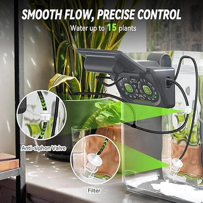 RAINPOINT Programmable Drip Irrigation System for Indoor Houseplant Up to 15 Plants, Compact Dual-Powered Vacation Automatic Plant Waterer Self Watering Device While Away Low Water Auto Shut-Off