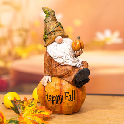 TZSSP Autumn Gnome Resin Figurine with Happy Fall Thanksgiving Pumpkin Table Decorations for Harvest Festivals & Parties