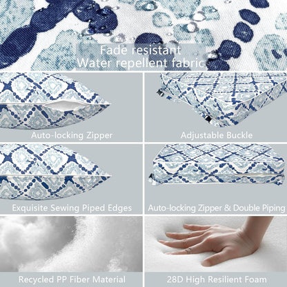 LVTXIII Outdoor Deep Seat Cushion Patio Seat and Back Cushion Set Seasonal Chair Cushion with Removable Cover and Adjustable Buckle for Home and Garden, 24"x24"x4", Boho Geometry Blue