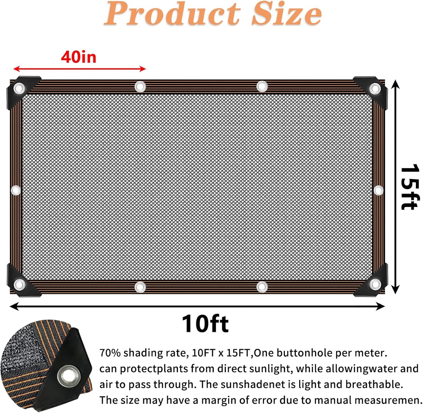 QLOFEI 60-70% Shade Cloth with Grommets, Sunblock Shade Sail Mesh Tarp for Plant Greenhouse, Easy to Hang Shade Cloth for Patio Kennel Chicken Coop Lawn Garden Shade Neting Cover, 10x14 FT