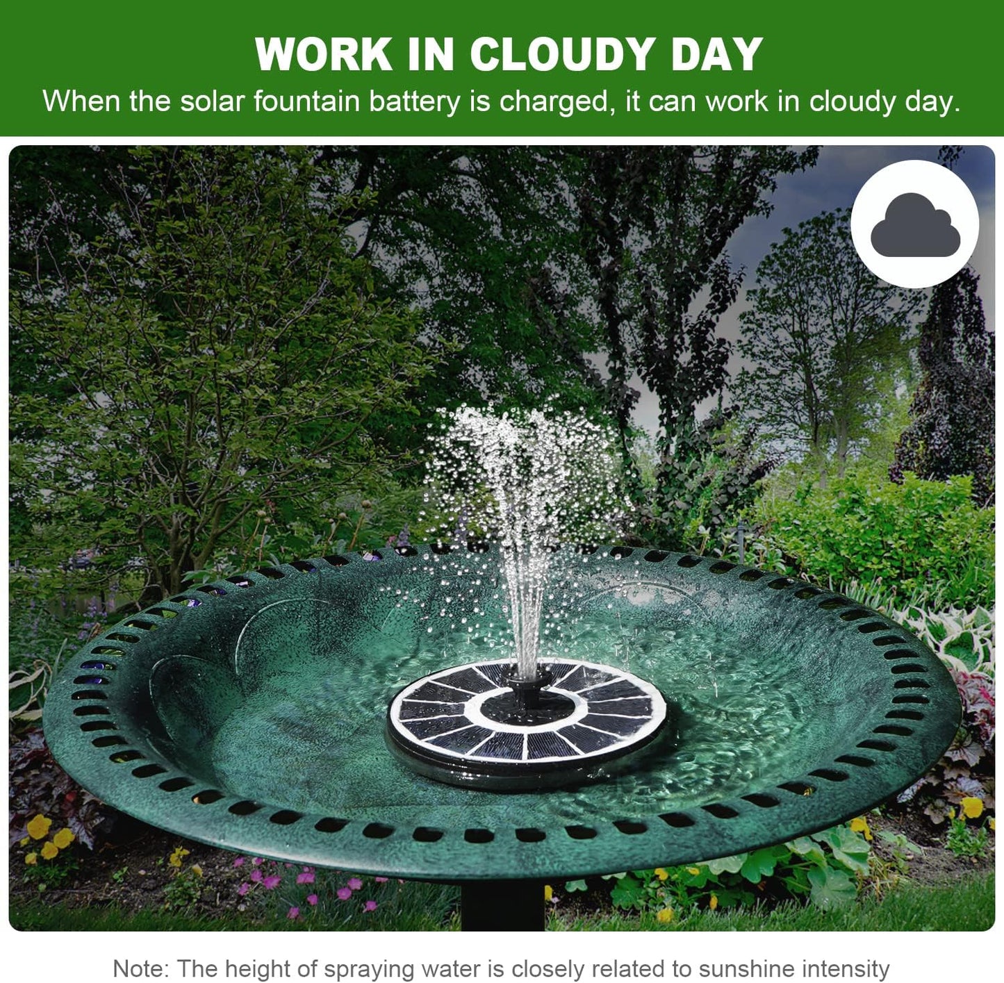Solar Fountain Pump with 2000 mAh Battery Backup Works in Shade, 3.5 W Glass Floating Solar Powered Water Fountain with 7 Nozzles for BirdBath, Garden, Outdoor, Patio, Pond-White