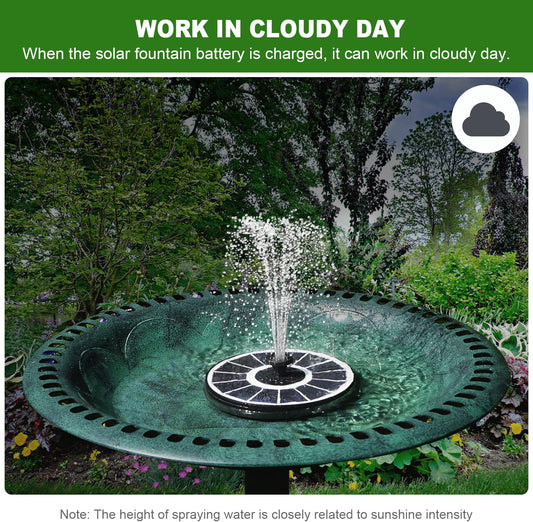 Solar Fountain Pump with 2000 mAh Battery Backup Works in Shade, 3.5 W Glass Floating Solar Powered Water Fountain with 7 Nozzles for BirdBath, Garden, Outdoor, Patio, Pond-White