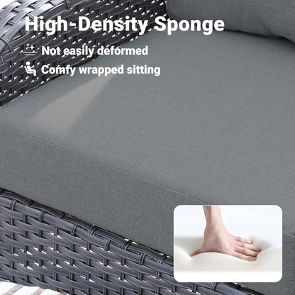 ovios 4 Pieces Patio Furniture Set with 25" Fire Pit, Outdoor Wicker Chairs of 4, All Weather High Back Rattan Chairs 4-Seater with Comfy Cushions, Dark Grey