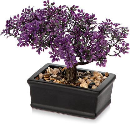 Artificial Bonsai Tree Juniper Faux Plants Indoor Fake Plants Decor with Black Ceramic Pots for Home Table Office Desk Bathroom Shelf Bedroom Living Room Farmhouse Decorations-Purple