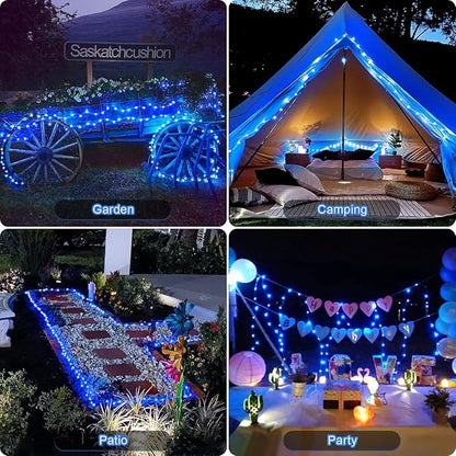 JMEXSUSS 2 Pack Blue Solar String Lights Outdoor Waterproof, Each 33ft 100 LED Solar Fairy Lights, 8 Modes Copper Wire Mini Christmas Light for Outside Patio Garden Tree Christmas Decorations