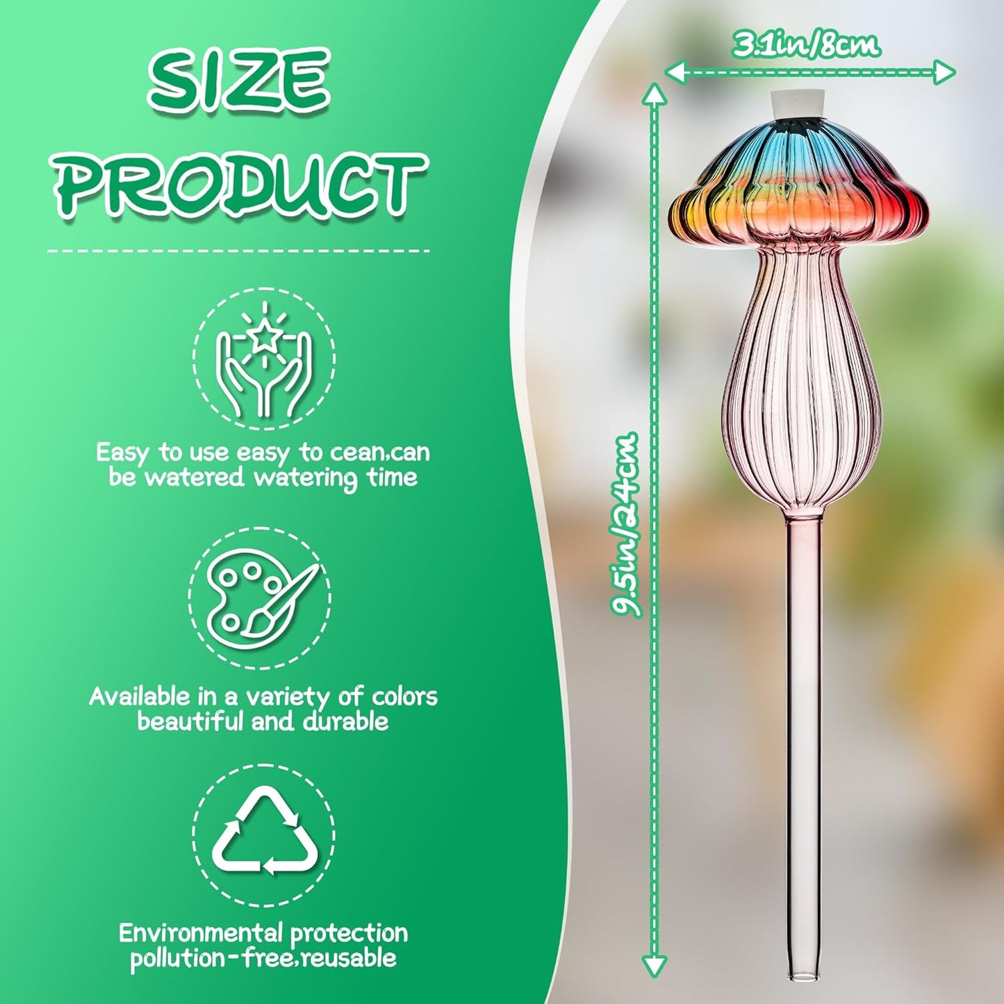 Plant Watering Globes Mushroom, Rainbow Gradient Color Plant Watering Devices, Self Watering Planter Insert, Self Watering Globes - Watering Bulbs for Indoor Plants for Travel Vacation (4 PCS)