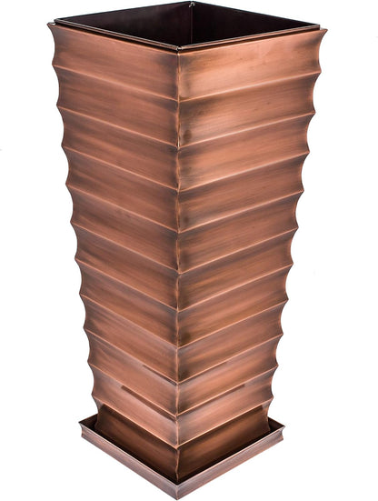 H Potter Tall Outdoor Indoor Antique Copper Planter Decorative Patio Deck Entryway Hallway Flower Large with Tray
